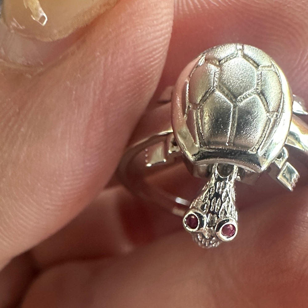 Silver Turtle Ring With Ruby Eyes - image 3